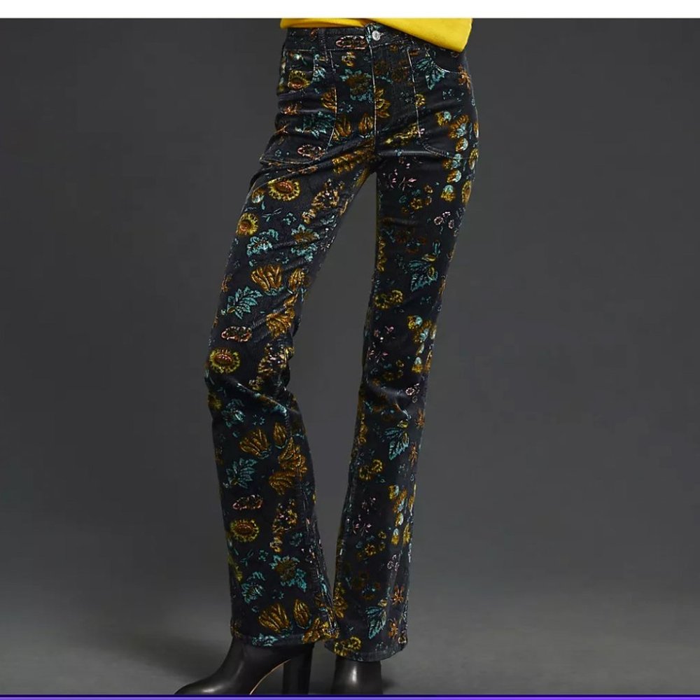 Anthropologie Pilcro The Icon Flare Low-Rise Corduroy Floral Pants - Picture 2 of 11